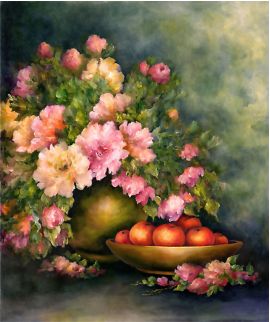 tablouri cu flori - bujori si portocale